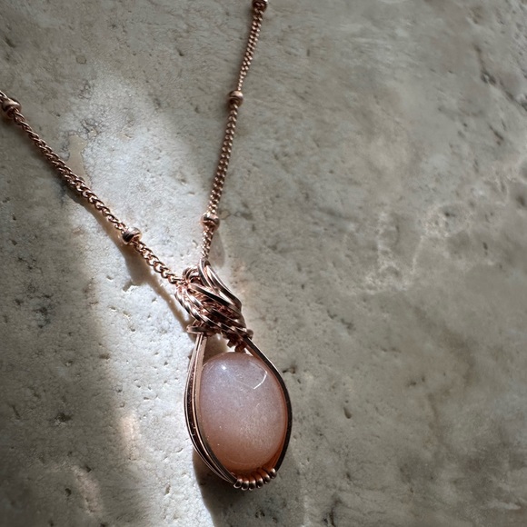 COMBO* 14k Rose Gold Filled Pink Moonstone Necklace Chain and Pendant - Picture 5 of 8